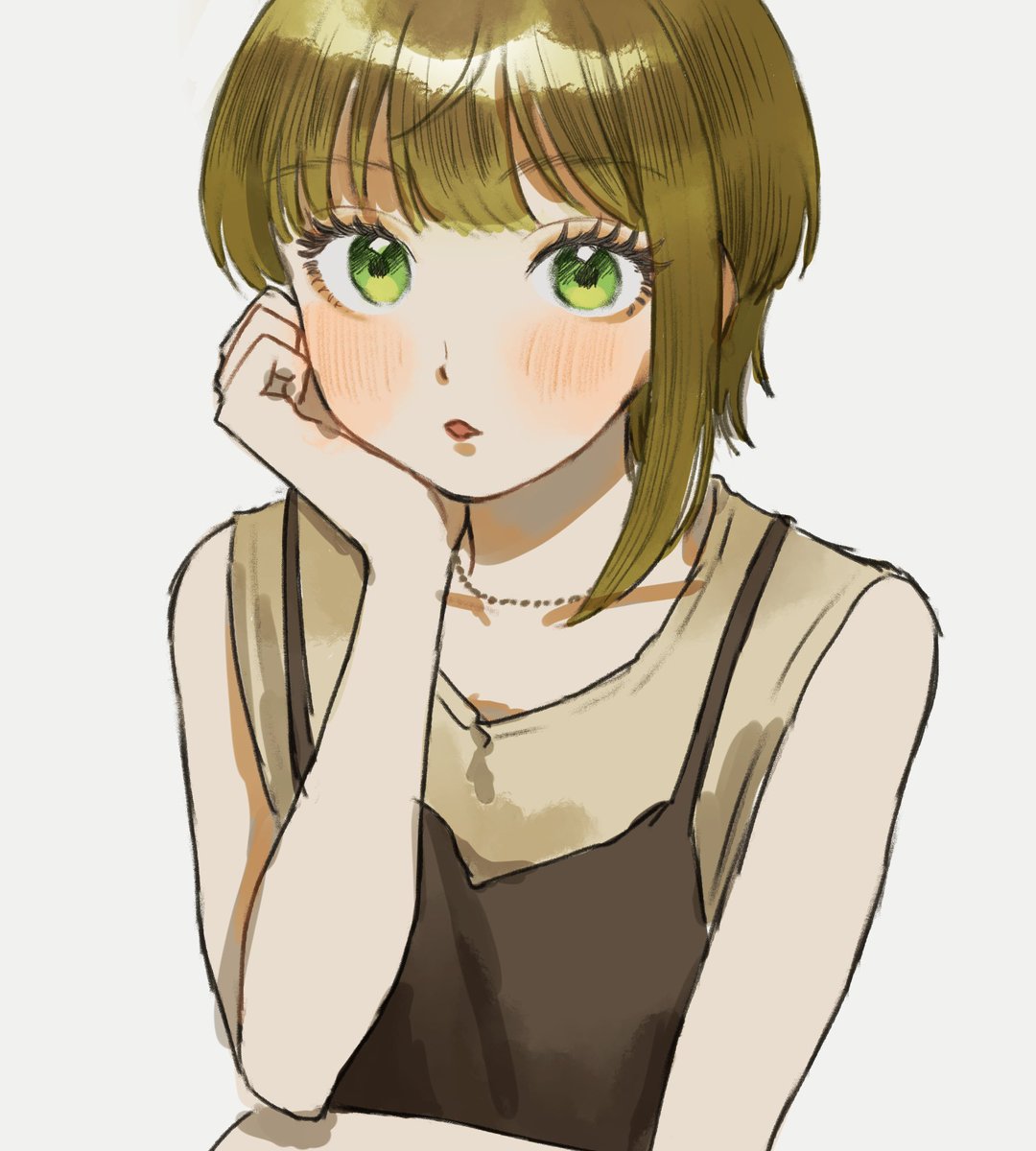 miyamoto frederica 1girl solo green eyes blush looking at viewer simple background short hair  illustration images