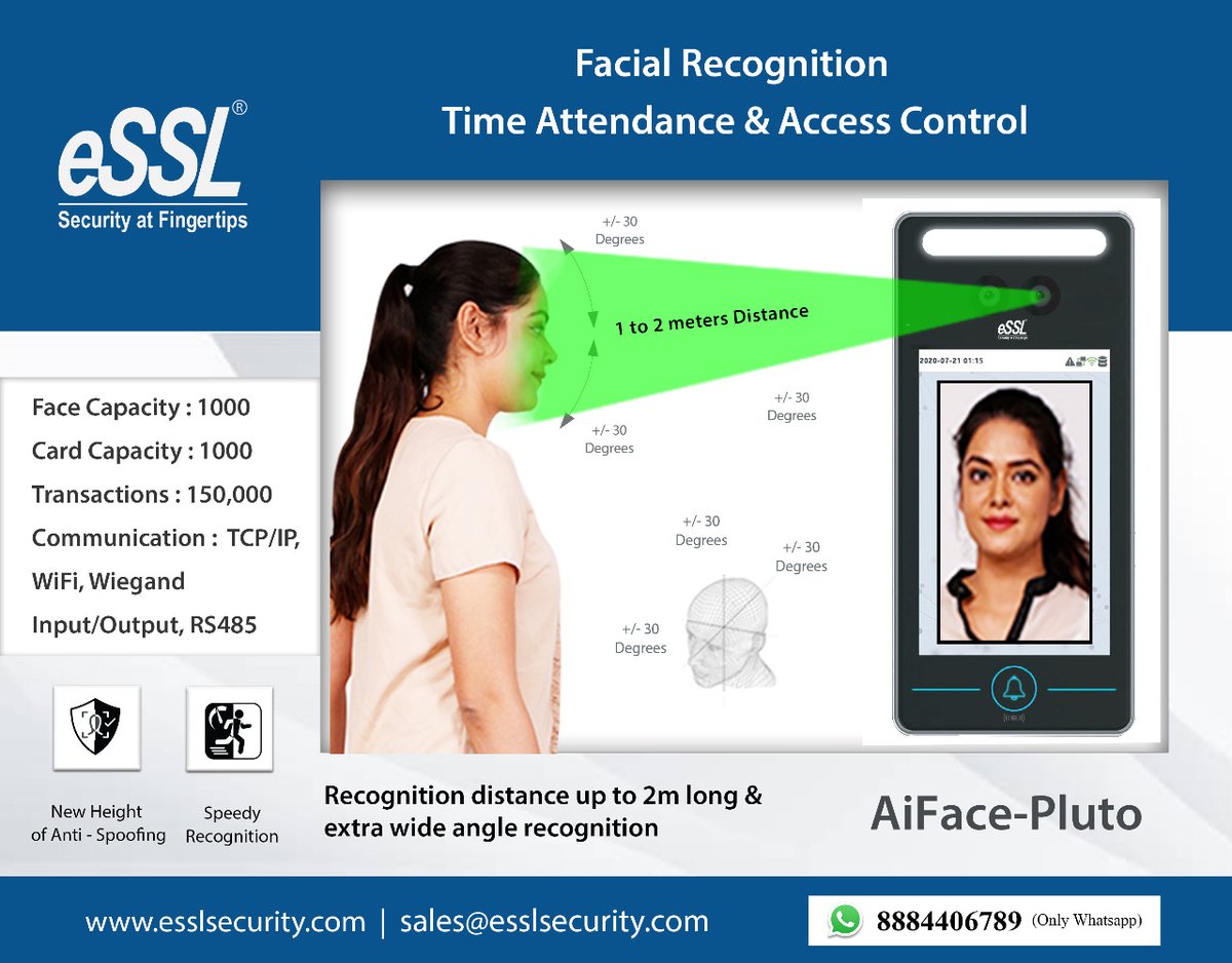 eSSLbangalore's tweet photo. Face recognition functions with artificial intelligence built into Linux-based Access Control/Time Attendance terminals that allow you to capture attendance quickly at a distance of 2 meters and with anti-spoofing features.
#realtime #zkteco #aiface #facerecognitionsoftware https://t.co/DQzz1ZR1Ac