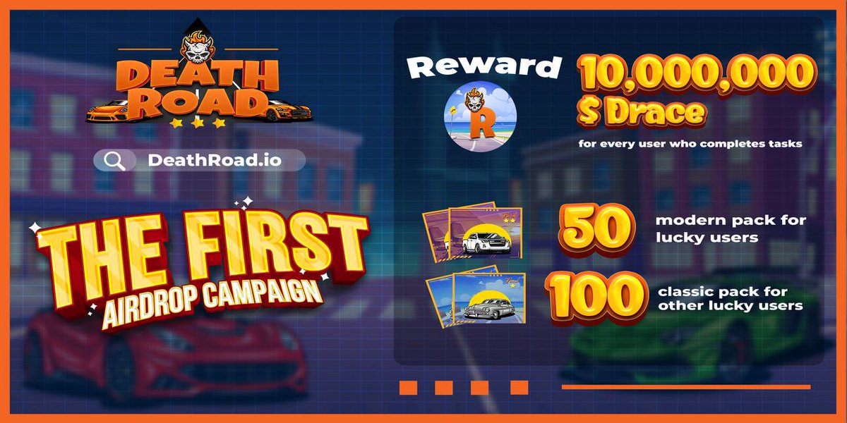 Welcome to DeathRoad.io, the New Era of Racing Games and Earn NFT Racing Cars token on <a href="/BinanceChain/">Binance Chain</a> . To Prepare for the launching, we would like to invite all NFT fans to join our first Airdrop Campaign. 👉forms.gle/EHHRn8xSEqvfNZ… 
$DRACE #Deathroad
