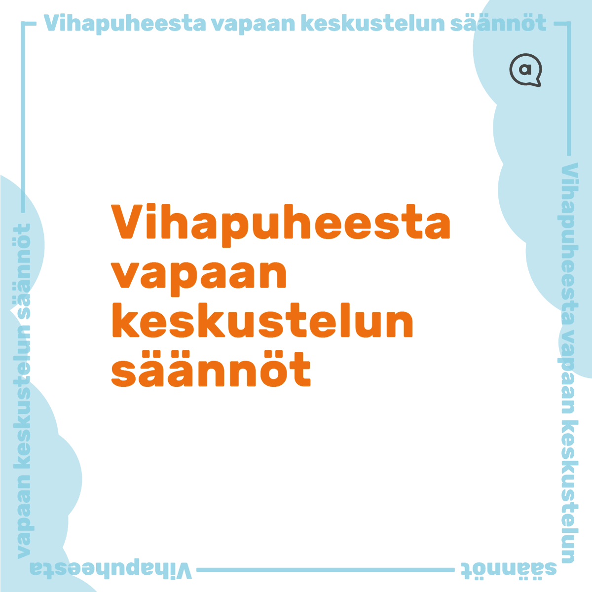 nuorisoala's tweet photo. 🗨 Yhteiskunnallinen keskustelu tarvitsee lisää turvallisia tiloja! 
🗨  Pyrkimyksemme on, ettei meidän fasilitoimissamme keskusteluissa tarvitse kohdata vihapuhetta tai häirintää. 
🗨 Siksi laadimme nämä säännöt, joita saa vapaasti hyödyntää!
https://t.co/hWzz4QNm0w

#vihapuhe https://t.co/dAIp0m77jM