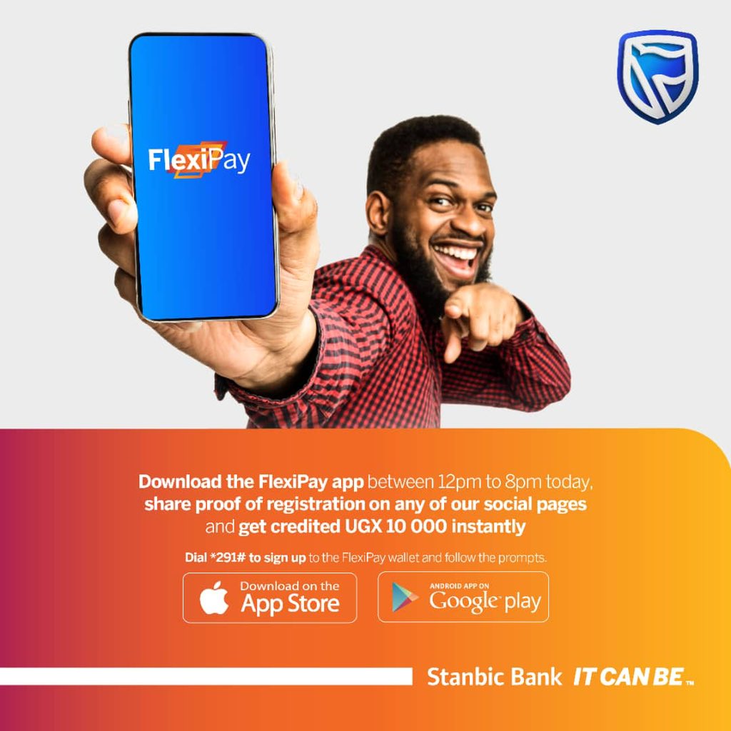 stanbicug's tweet photo. WIN WITH FLEXIPAY:

Download the Flexipay Uganda app, register &amp; send us a screen shot of the welcome message plus your registered phone number &amp; we shall instantly credit UGX 10,000 to your account.

Android: https://t.co/yNzh3CUYmF
iOS: https://t.co/GseOiMvhO3
#LiveFree https://t.co/3PDLE62y2v