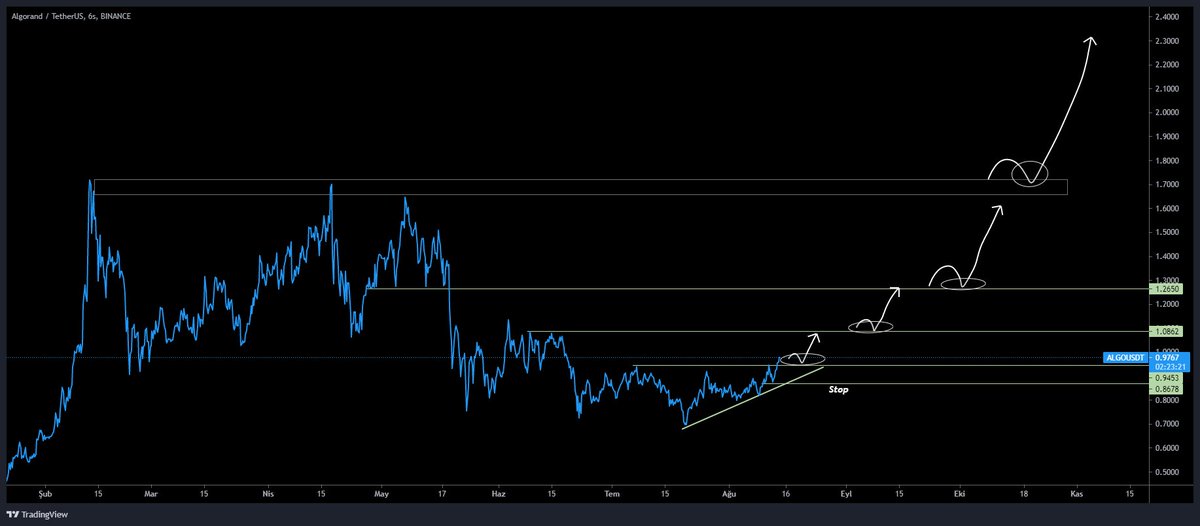$Algo #Algorand 

Olası yükseliş sezonunda beklediğim fiyat hareketi grafiktedir.

Bu tarz grafiklerin sürekli gelmesini istiyorsanız fav rt falan atın 😁