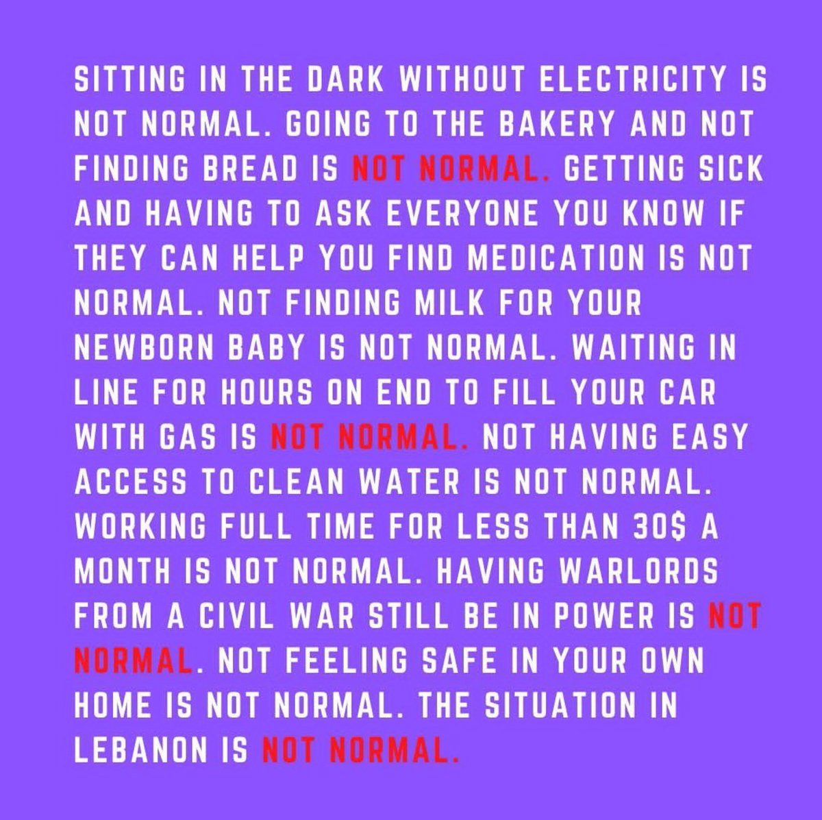 All of this is abnormal! We shouldn't adapt to this new reality! Let the world know how much we are struggling to live!!
#Lebanon
#PrayForLebanon