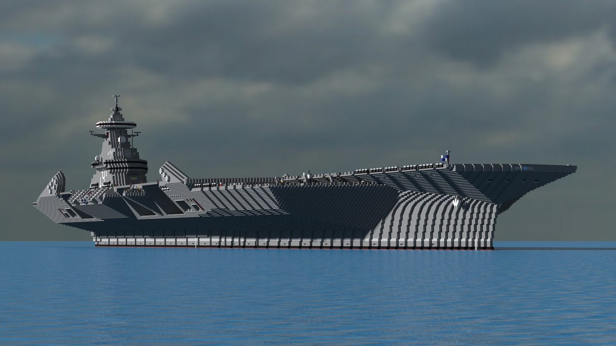AFDF_Minecraft's tweet image. ー永遠なる海の覇者ー
CVSN-19『エンタープライズⅣ』

オーレリア海軍が建造した重粒子力空母
純粋な空母としての能力はもちろんのこと、400セル以上の汎用VLSや垂直発射式のUAV、高出力レーザー、アクティブステルスなど豊富な装備も本艦の特徴

#Minecraft軍事部 
#minecraft建築コミュ 
#架空艦