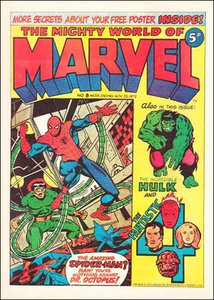 uk_marvel's tweet photo. 25th Nov 1972 - #MightyWorldofMarvel #8 - #Marvel  #SpiderMan #Hulk #FantasticFour - #DrOctopus arrives in the UK https://t.co/Doix5DXeUq