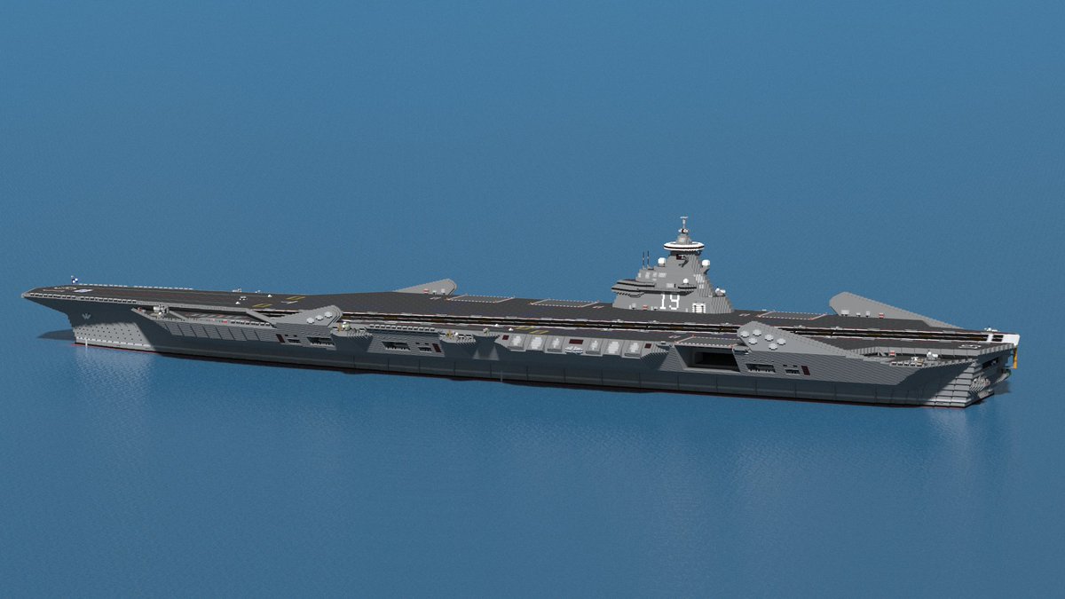 AFDF_Minecraft's tweet image. ー永遠なる海の覇者ー
CVSN-19『エンタープライズⅣ』

オーレリア海軍が建造した重粒子力空母
純粋な空母としての能力はもちろんのこと、400セル以上の汎用VLSや垂直発射式のUAV、高出力レーザー、アクティブステルスなど豊富な装備も本艦の特徴

#Minecraft軍事部 
#minecraft建築コミュ 
#架空艦