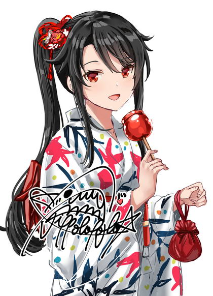 1girl black hair solo candy apple red eyes food japanese clothes  illustration images