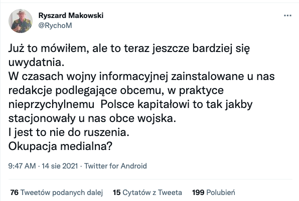 wkrzyzaniak's tweet photo. Jako komik czy kabareciarz pan Ryszard jest żałośnie nieśmieszny. Ale wystarczy żeby spróbował powiedzieć coś na serio, i od razu robi się śmiesznie! ;))) 
#OkupacjaMedialna #StudioYaYo #LexTVN #TheBrownTongePeople https://t.co/DyrDg9CSS3