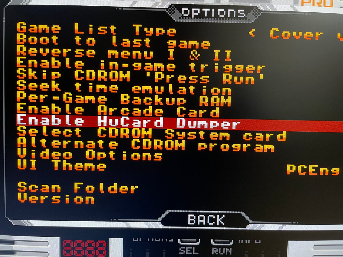 NidoneNbox1777's tweet photo. Super HD System3 PROのHuカードダンパー。
・オプションのEnable Hucard Dumperをチェック
・Huカードを挿して電源入れるとDump画面に
・DUMPを選ぶとSDカード内に.PCEなファイルが出来上がる
・ロムチェッカーでちゃんと吸い出せてるか確認

速度は遅いけど吸い出せました

#SuperHDSystem3PRO https://t.co/YiX6lCbI6i