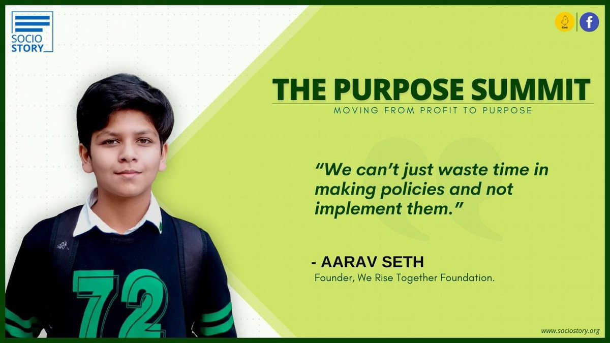 “Wasting time in making policies and not implementing them is the biggest threat” mentioned young environmentalist @AaravSeth_ at ‘The Purpose Summit’.
.
#thepurposesummit #policymaking #environmentalchallenges #sociostory