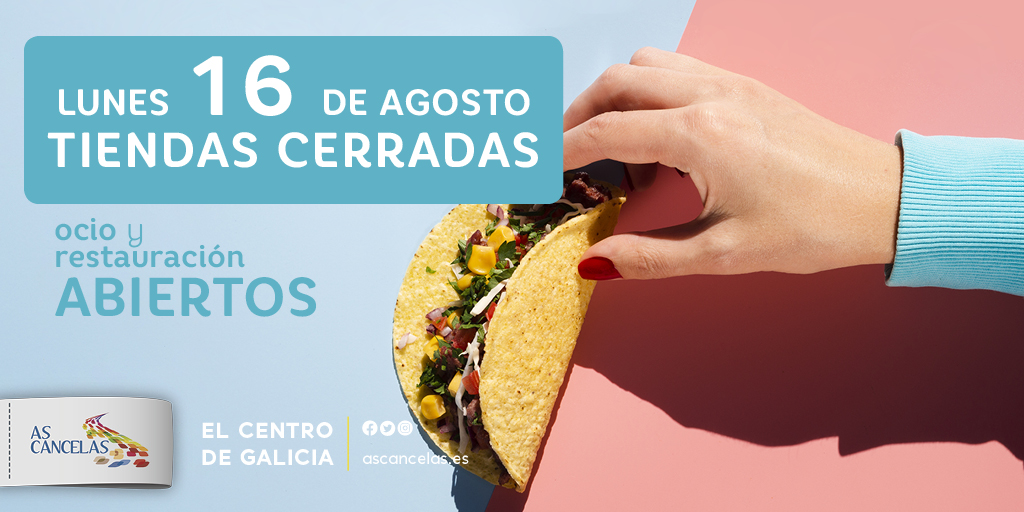 comercial_as's tweet photo. Recuerda que el próximo 16 de agosto, nuestras #tiendas permanecerán cerradas por festivo local. Ultima hoy todas tus compras, y mañana domingo y pasado mañana lunes, te esperamos con los locales de #restauración y #cines a pleno rendimiento 📅 https://t.co/JqYznivI4k