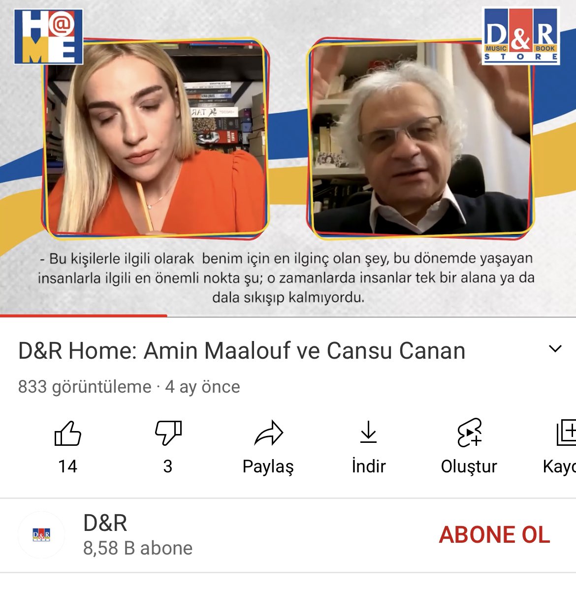 ilker_kocael's tweet photo. Amin Maalouf'u konuk alıp 4 ayda 833 izlenmek, ancak D&amp;R gibi marka değerini deniz seviyesine indirmekle mümkün. https://t.co/HlVz4ceP6V