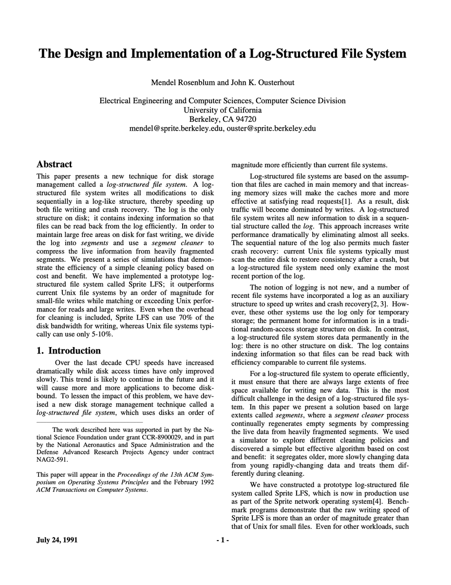 The Design and Implementation of a Log-Structured File System