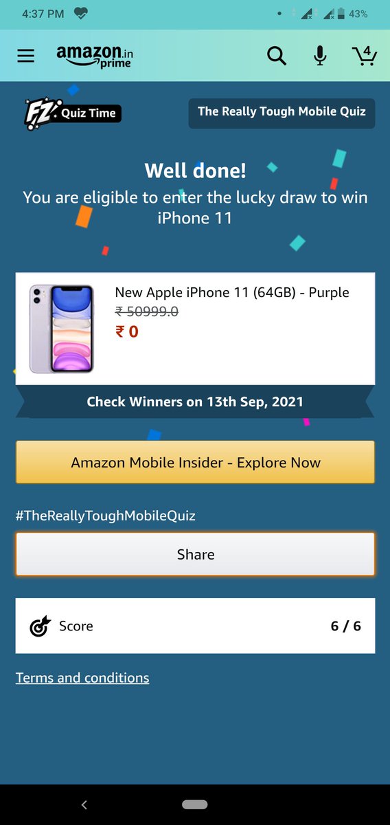 umeshduttsharm3's tweet photo. I played this interesting Quiz on Amazon-Play games at Amazon FunZone  https://t.co/n9k0PcD9oA #AmazonMobileInsider #ReallyToughMobileQuiz https://t.co/CraqUB1KGA