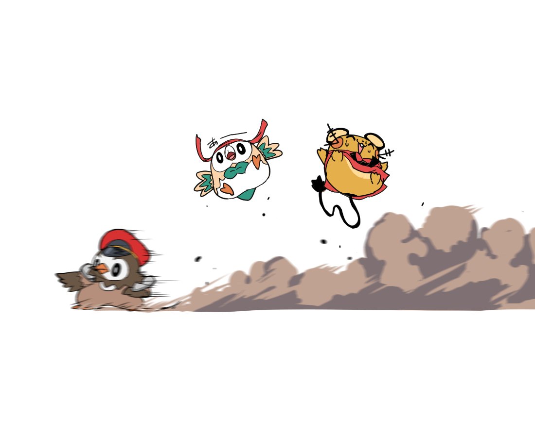 rowlet pokemon (creature) no humans red headwear bird hat white background dust  illustration images