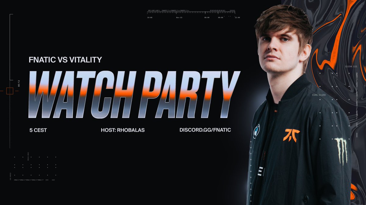 FNATIC's tweet photo. Prêts pour notre face à face contre Vitality? 🐝

Rejoignez nous demain à 17h sur Discord pour une viewing party en français avec @Rhobalasv2 et tentez de gagner un maillot personnalisé! 👀

https://t.co/8cV9Ugwwbv https://t.co/xFKIASpM41