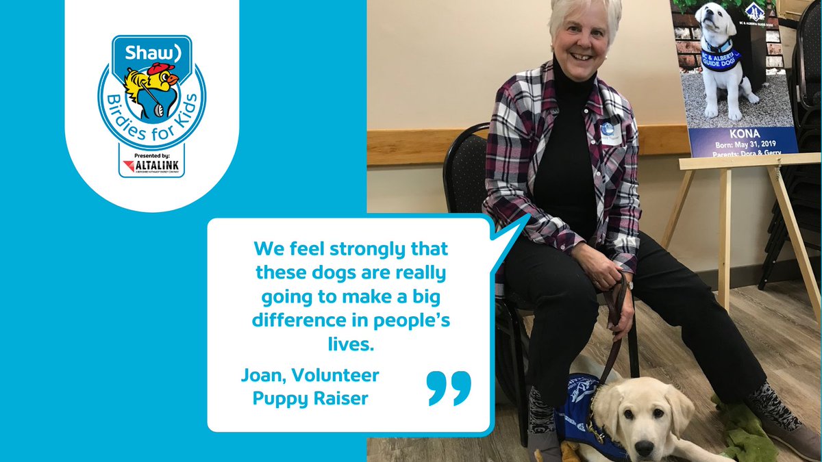 ABGuideDogs's tweet photo. Volunteer Puppy Raisers like Joan are essential to our mission. This summer @Shaw #BirdiesforKids presented by @AltaLink will match donations to #AlbertaGuideDogs up to 50%. Donate online at:
https://t.co/kNre0yxjuJ
#StorySaturday #AlbertaGuideDogs #birdies4kids #ShawClassic https://t.co/i4h807Qg65