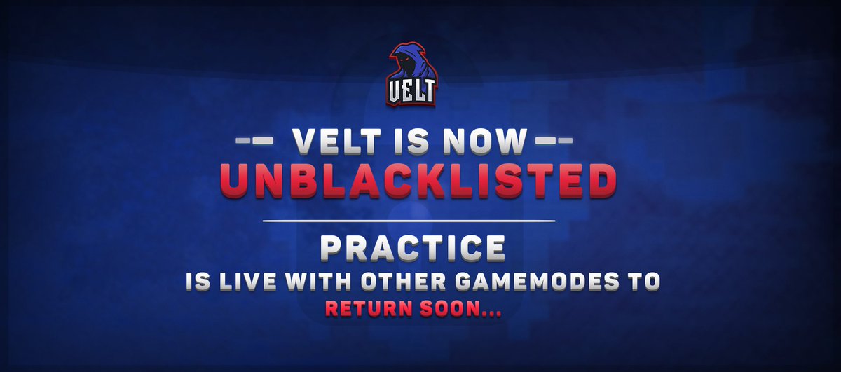 We are now unblacklisted! 🔓

Practice is currently live, other gamemodes will return soon...

We will post a Developer Log tomorrow (Sunday) at 1PM EST with more information regarding our network, including Legions ⚔️