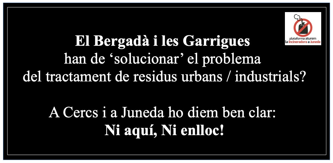 PJuneda's tweet photo. Ni aquí ni enlloc.
#Juneda #SalutSiIncinerarNo #NiAquiNiEnlloc #Cercs https://t.co/Kp271aodDI