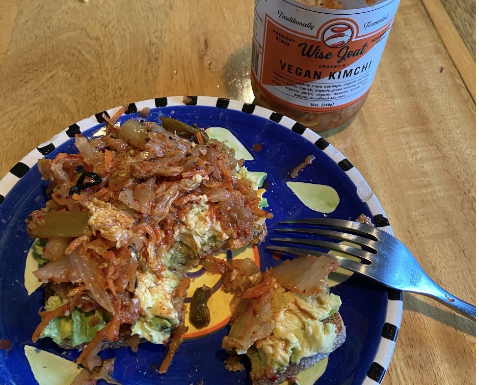 GardnerPhD's tweet photo. Fermented Food &amp; Microbiome

Thx @anahadoconnor for great coverage of #FeFiFo study @nytimes
👇
https://t.co/QHYmKaJJOJ

How do I include fermented food?
This week I made my ~57th batch of kombucha (pomegranate/black cherry)
Breakfast this morning - avocado toast w/ kimchi
😋 https://t.co/gijggvtM0P