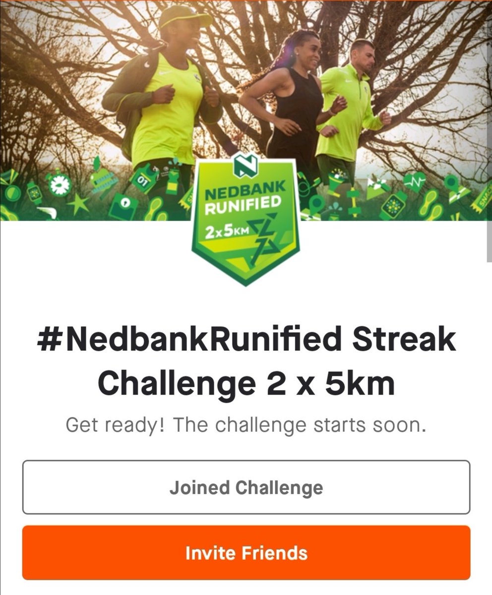 It's back and even bigger. By taking part in the challenge you stand a chance to win awesome prices and it all start by downloading Strava and create your account then you join the 2 x 5km. @Nedbank_sport @Nedbank_RC
#NedbankRunified
#NedbankRC
#morethanaclub #RunningWithTumiSole