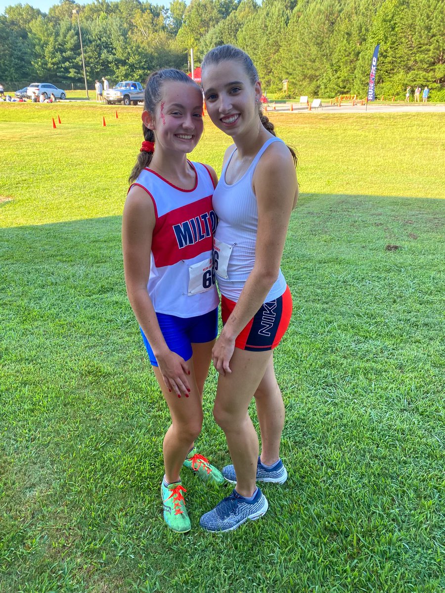xcmilton's tweet photo. Junior Farrah Frith & sophomore Ella Grace Malcom after today’s historic course run & our time trial team standings! Close meet & great way for the team@to learn how our sport is scored! #DoYourBestHaveFun https://t.co/MlMSgBYTvq