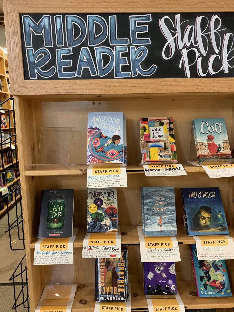 WriterAPage's tweet image. Look what’s highlighted at Powell’s bookstore! ⁦@CynLeitichSmith⁩ #nativekidlit
