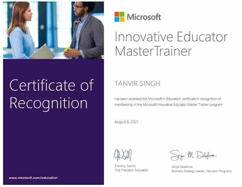 Excited to Receive Recognition from Microsoft.
Certified Microsoft Innovative Educator Trainer 2021-22
#MicrosoftEdu #Wakelet #FlipGrid #Minecraft #HourofCode #msteams #21CLD #6Cs #MIEE #ICTinEducation #flippedclassroom