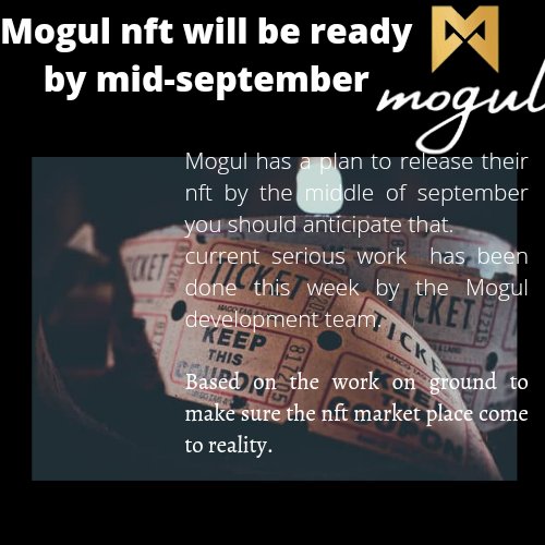 <a href="/mogulofficial_/">Mogul Productions | $MOGUL</a> NFT will be very much available by the mid of September serious work is on it.
#DeFi #NFTs #movies $STARS #Mogulproductions #shortfilm