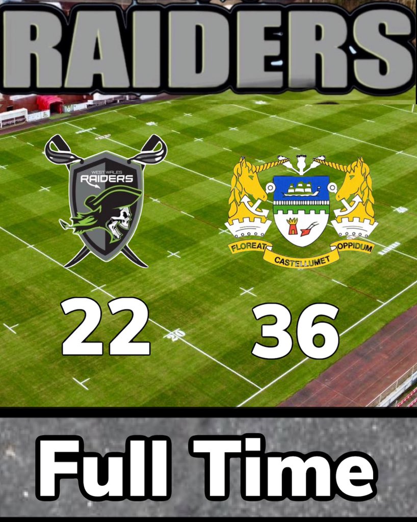 🏉☠️FULL TIME - West Wales Raiders 2️⃣2️⃣ - 3️⃣6️⃣ Workington Town  

💚TEULU RAIDERS💚