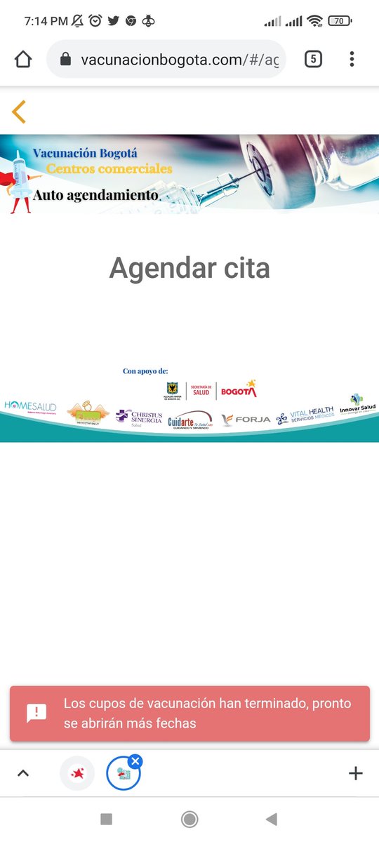 Angela84097193's tweet photo. @SectorSalud Mi Sobrino de 21 años el. Dia de hoy se agendar Cita de Vacunacion En La pagina. Que destinaron Para ESO y La pagina. No esta habilitada Para Citas https://t.co/76iVhZa1jp