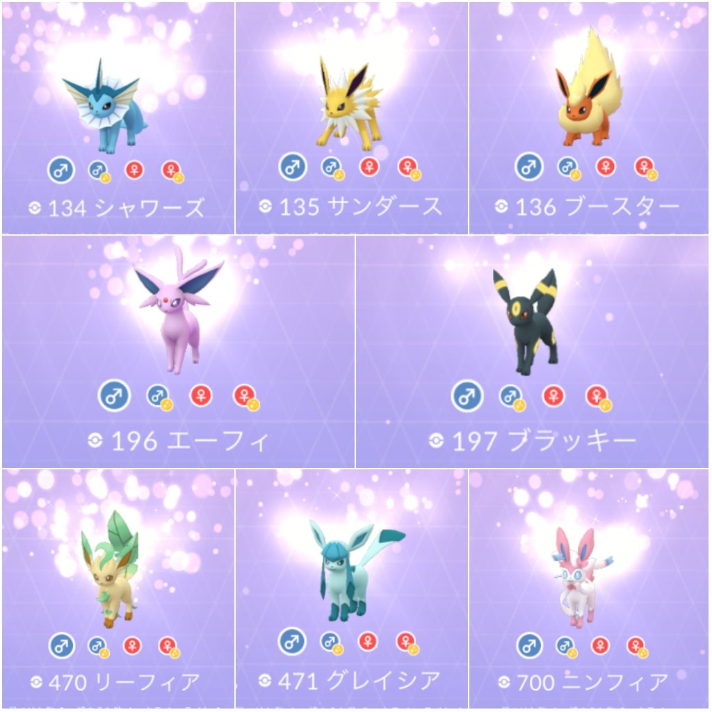 ポケモンgo攻略 みんポケ ブイズの図鑑コンプを目指そう 図鑑埋めには色違い キラ オスメスが必要 イーブイコミュニティデイで進化先が作りやすくなっている 難関はシャワーズ ブースター サンダースの進化ガチャ オスメス比率が7 1のため