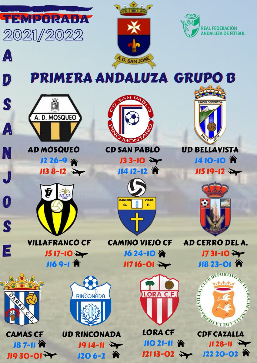 ADSJoseOficial's tweet photo. 🗓️ ¡Guárdalo en tu móvil! ✅

👉🏻 Calendario completo de la primera fase de 1ª Andaluza Senior. ¡No te pierdas nada! 👀💪🏻

#VolverASer💙 https://t.co/8LvJnBSlU5