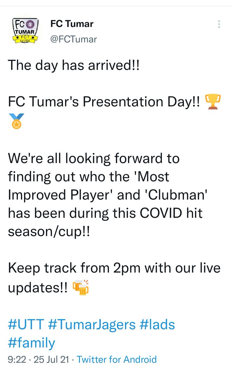 It's here!! From 5.30pm, keep track of who wins what with live tweets of the awards!! #FCTumar #UTT