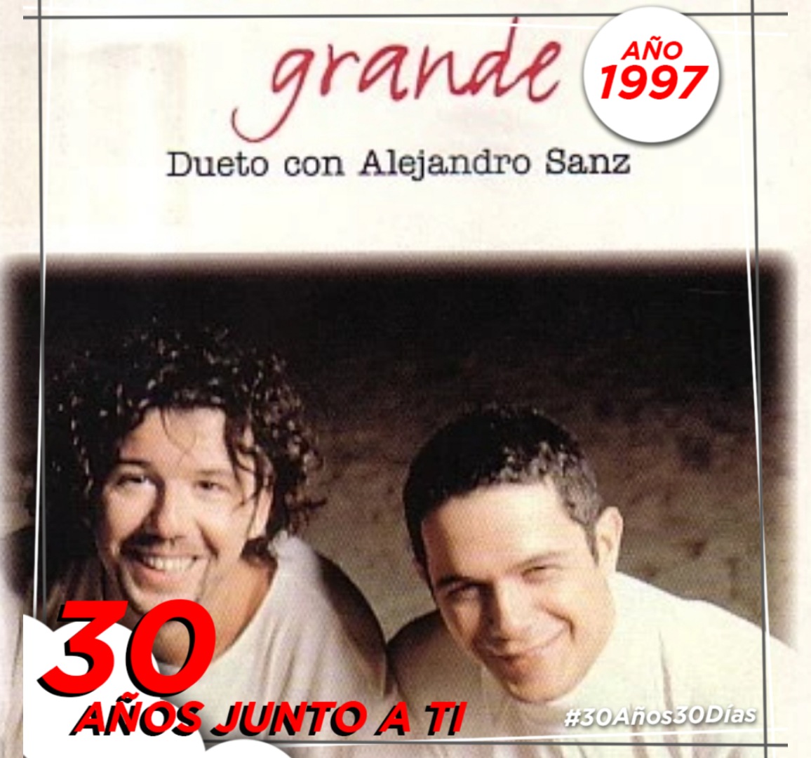 clubtocaparami's tweet photo. #30Años30Dias celebrando los 30 años de carrera de @AlejandroSanz

Hoy recordamos el año 1997:

•  Se estrena el single #Grande junto a Paolo Vallesi

#AS30
#30AñosJuntoATi https://t.co/856DU7Kpv4
