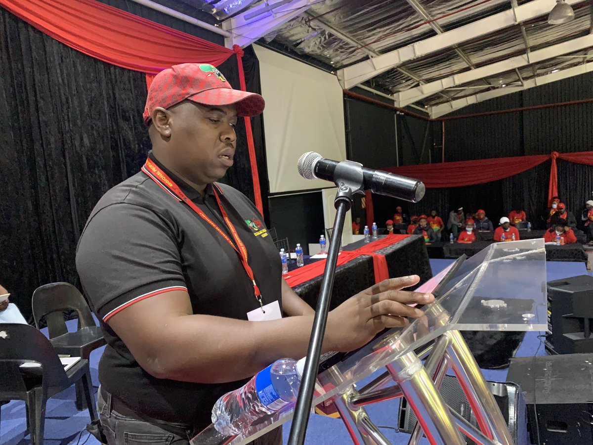 EFFWesternCape_'s tweet photo. EFF Cape Metro Regional Coordinator and outgoing Regional Secretary fighter ⁦@BanziDambuza⁩ giving report to the delegates of the Cape Metro Regional People’s Assembly that is currently underway ⁦@EFFSouthAfrica⁩ https://t.co/bKRgLwYzKW
