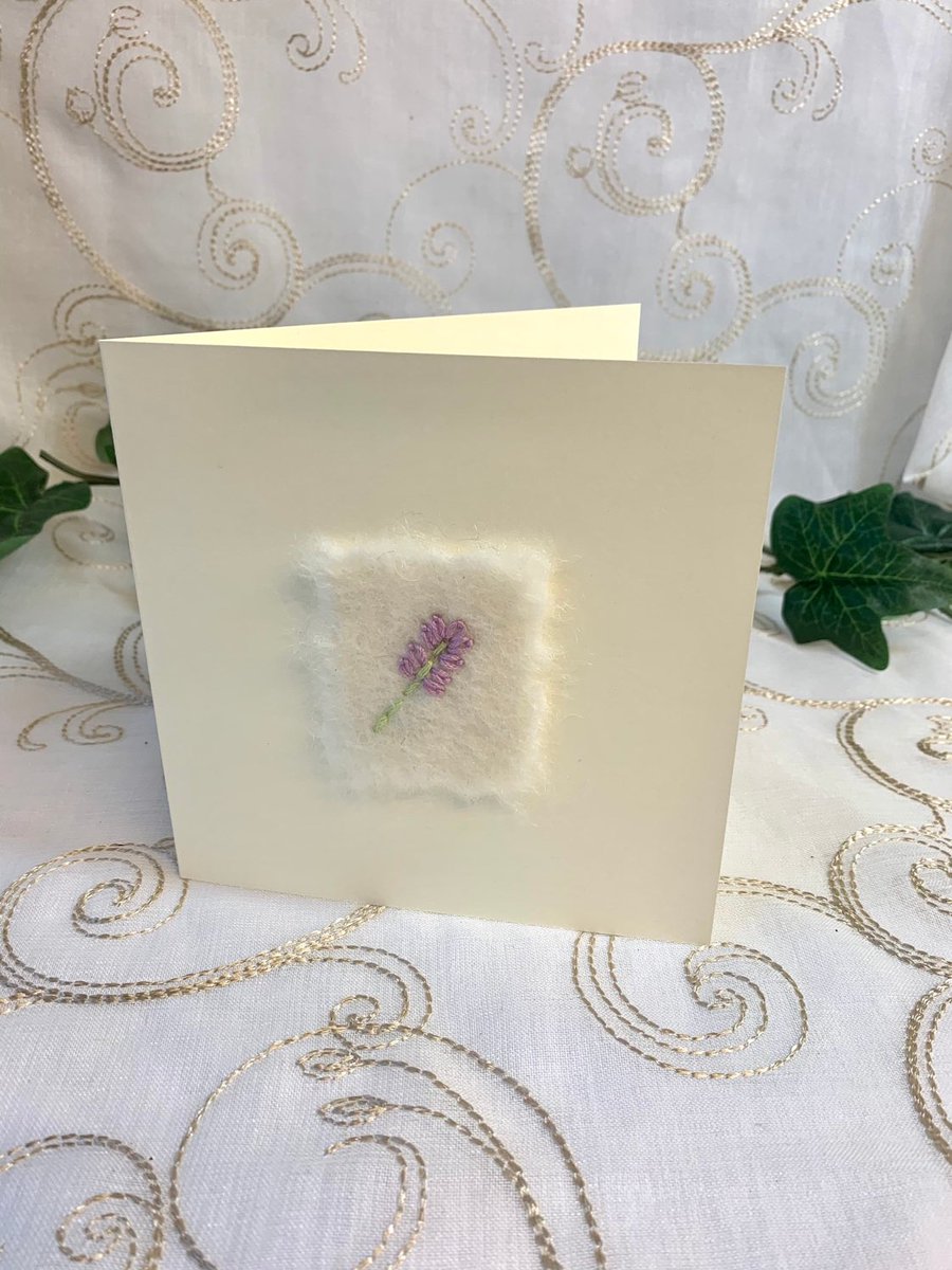 Purple Lavender Hand Embroidered and Handmade Felt Blank Card #relaxation #lavenderwedding etsy.me/3yOt2bd