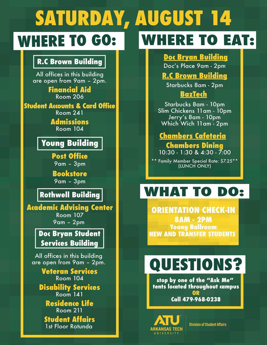 ATUCampusLife's tweet photo. If you’re on campus here’s your go to guide for the day! #ATUOrientation https://t.co/TJhzoAisOi