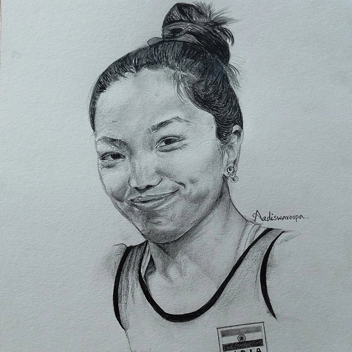aadi_swaroopa's tweet image. Hats of to the girl who brought silver medal to India in Olympics...
This is my pencil sketch of @mirabai_chanu 

#MirabaiChanu #portraits #ArtistOnTwitter