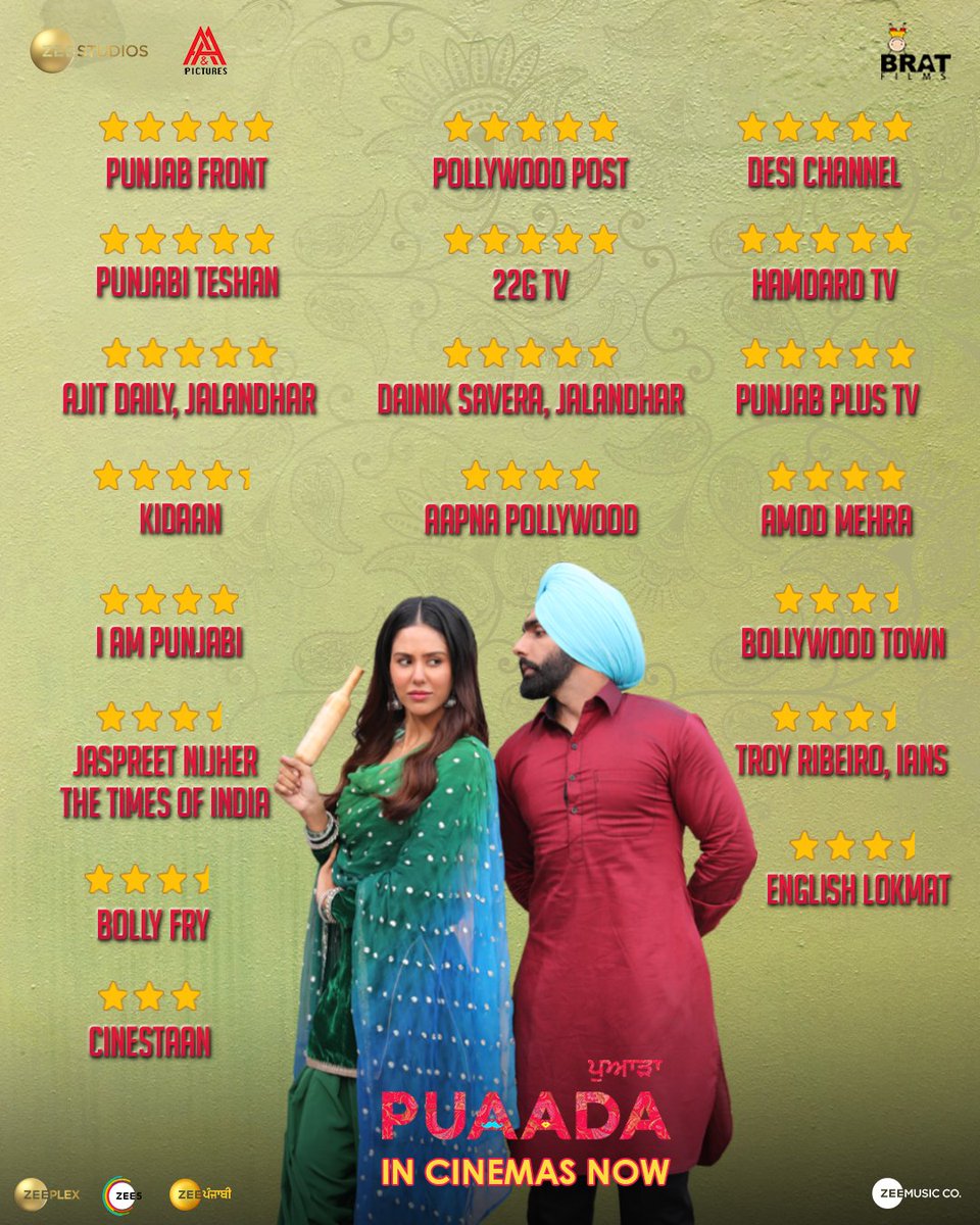 ZeeStudios_'s tweet photo. Saade Puaada nu dher saara pyaar den vaaste, dhanwad 

Book your tickets now on @bookmyshowin: https://t.co/0GZ2ZZwwSl

Watch #Puaada in cinemas now.

@AmmyVirk @bajwasonam @aandapictures @brat_films  @ZeeMusicCompany #RupinderChahal @atulbhalla78 @PawanGill
@SinghAnurag79 https://t.co/8teobGBYPh