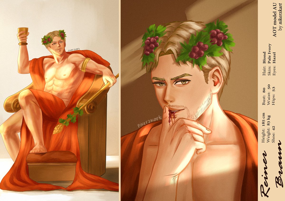 nikerzkart's tweet photo. Reiner Braun as Dionysus🍇

#ColossusProject #AoTModelWeek2021
#ReinerBraun #AttackOnTitan #snk https://t.co/fJCnYQpGNF
