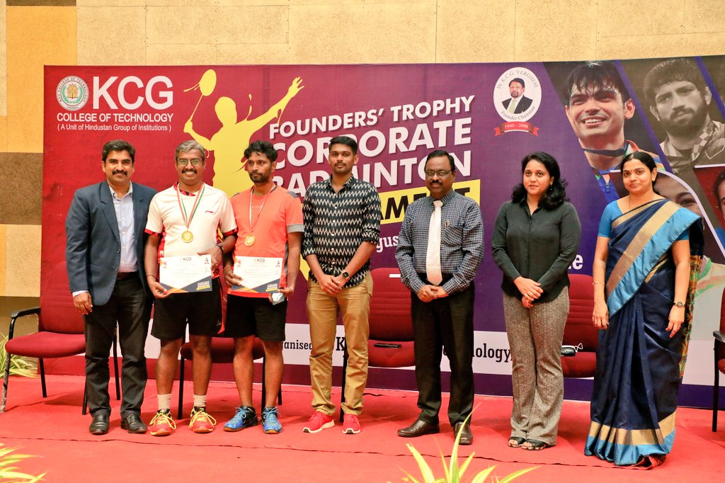 KCGSH2's tweet photo. Congratulations to the winners of the Founder's Trophy Corporate Badminton Tournament held in honor of our pioneering founder Dr. KCG Verghese. 
#Letsshuttle #Founderstrophy #corporatebadmintontournament    #KCGCollege @KCGtechnology https://t.co/xG8xLtNHrA