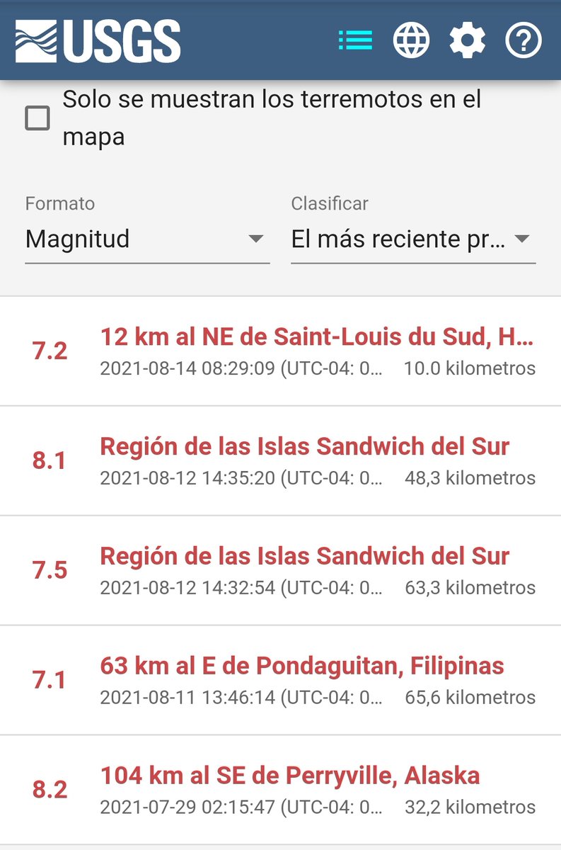TuiteroSismico's tweet photo. Terremotos sobre 7 en los Últimos 30 días ocurridos en el Mundo
8.2 Alaska 29/7
7.1 Filipinas 11/8
7.5 Islas Sandwich 12/8
8.1 Islas Sandwich 12/8
7.2 Haití 14/8
Precaución Chile - Japón 👀 https://t.co/AC5F4Jgs49