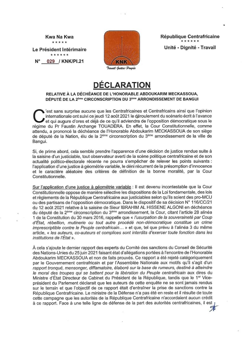 CiBaroud's tweet photo. Destitution de Karim Meckassoua : Déclaration du KNK... https://t.co/tHJLvNagpH