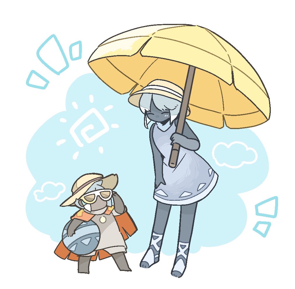 umbrella hat 1girl dress 1boy sunglasses holding  illustration images