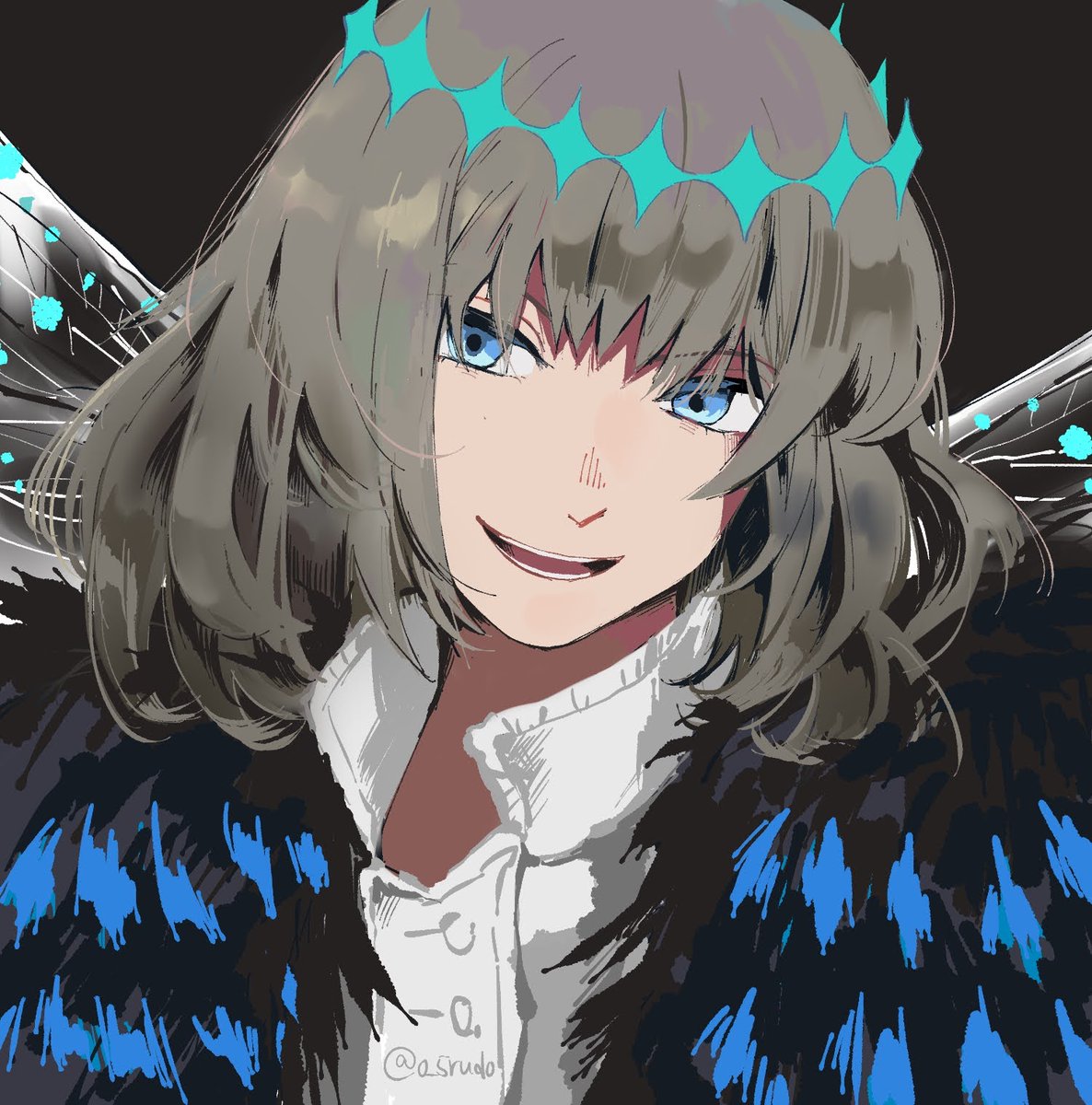 oberon (fate) 1boy male focus blue eyes crown solo wings smile  illustration images