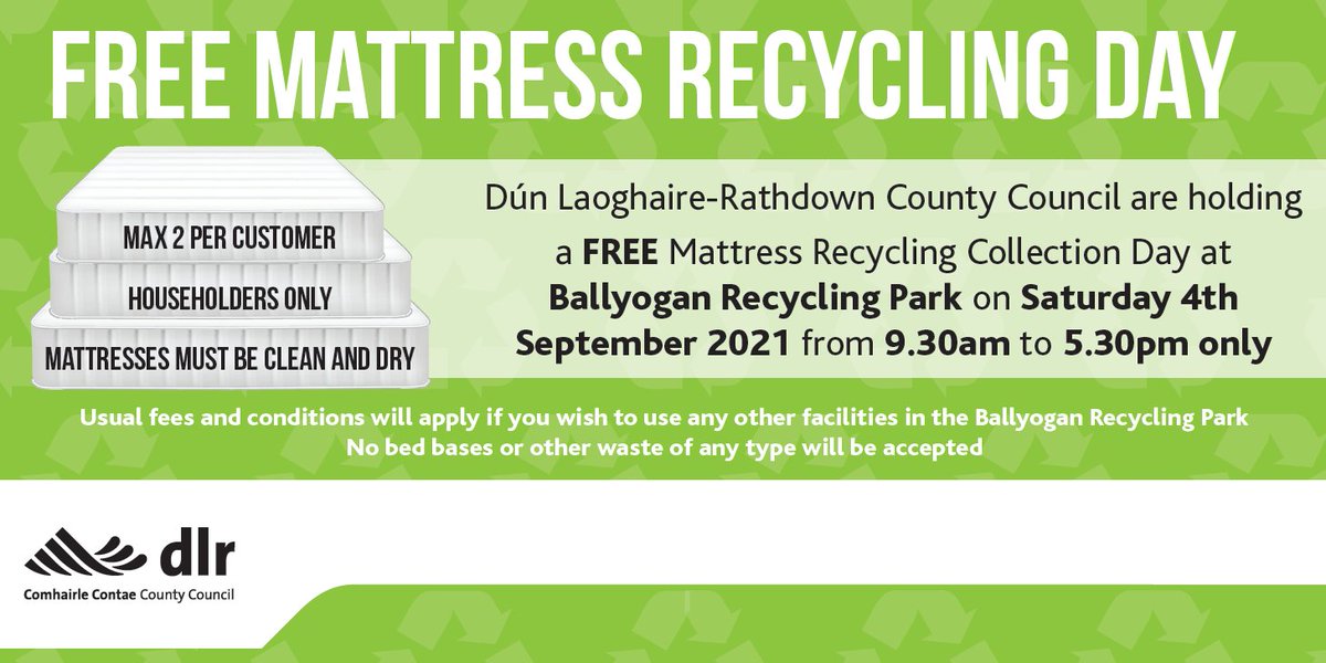 We are holding a FREE mattress recycling collection day on Saturday the 4th of September at Ballyogan Recycling Centre! ♻️ ♻️♻️ Please find more information about the collection day below! ⬇️