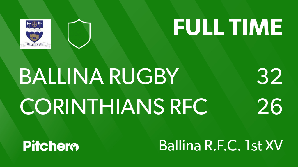 BallinaRugbyFC's tweet photo. FULL TIME: Ballina Rugby Football Club 32 - 26 Corinthians RFC
#BALCOR #Pitchero
https://t.co/qGq5CORZiy https://t.co/UnHQRYMkFH