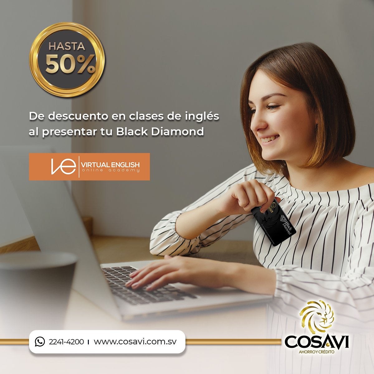 LCosavi's tweet photo. Presenta tu tarjeta Black Diamond en Virtual English y obtén hasta un 50% descuento en clases de inglés.
Consulta más detalles al PBX: 2241-4200 o visita nuestro sitio web https://t.co/4MGbxBIGgb
#BlackDiamond #programadelealtad #asociadoscosavi #VirtualEnglish https://t.co/DaNSaWffMU