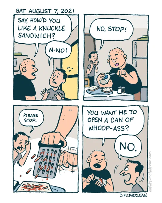 Food for dumb thoughts

#comics #comicstrips #cartooning #knucklesandwich #eightonezerofive 